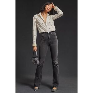 Mother Snacks x Anthropologie Wedge Slit Heel Black Denim Jeans